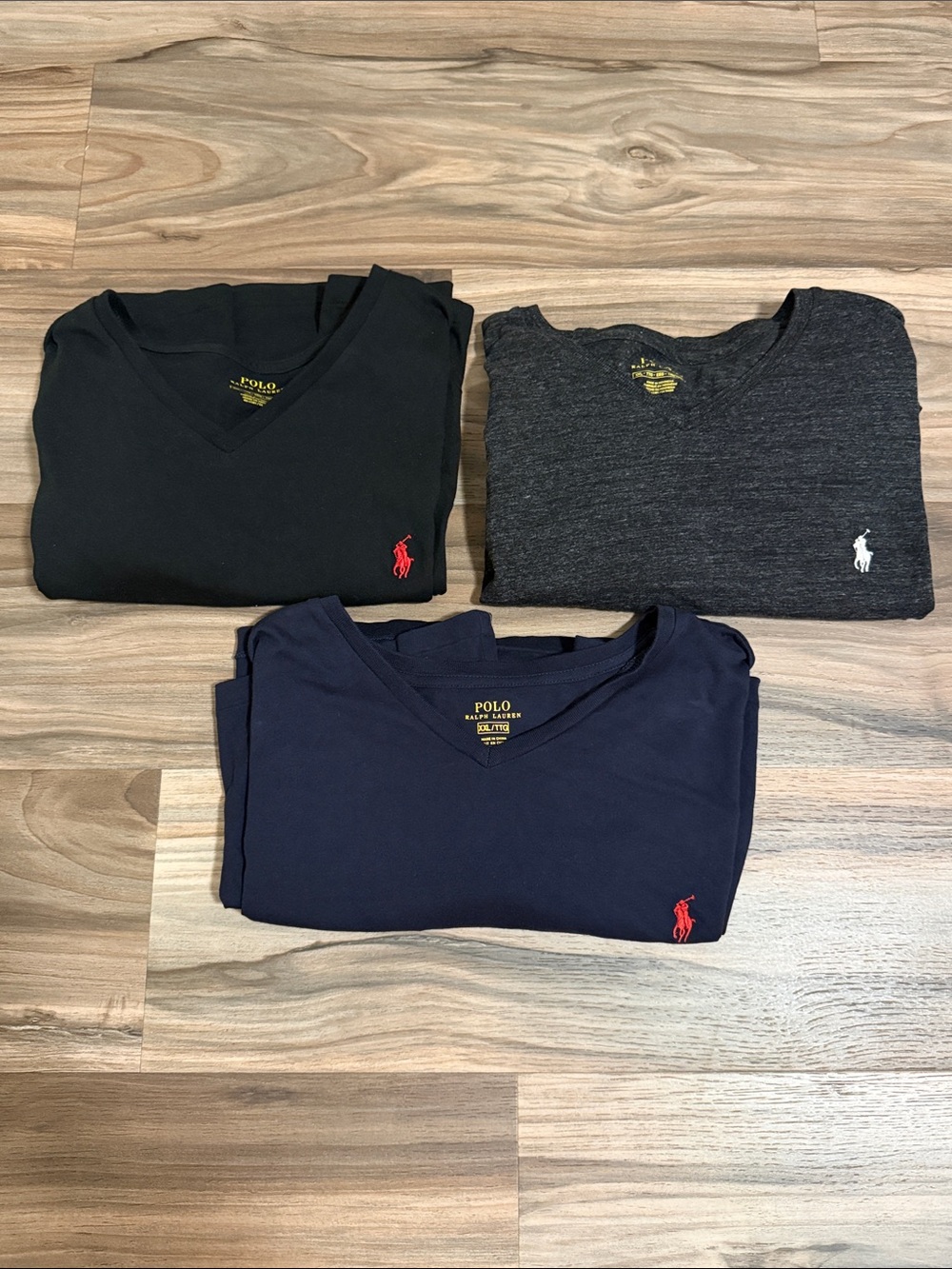 Polo Ralph Lauren Solid V-Neck T-Shirt Bundle (3) Sz. XXL Cotton Classic Pony